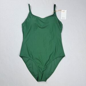 Quince Italian Cami One-Piece Swimsuit Women's Large Green Swimwear Beach